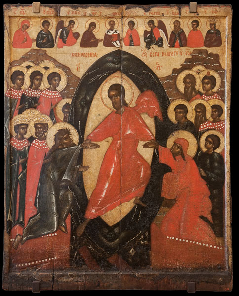 Сошествие во ад (Воскресение Христово) с деисусом и избранными святыми. Псков, XV век