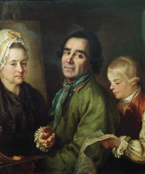 П.С.Дрождин. Антропов с сыном перед портретом жены
